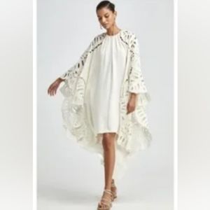 ❤️BUY2️⃣GET1️⃣🩷FREE♧$3,790 NEW OSCAR DE LA RENTA LEAF SILK WHITE CAFTAN DRESS L